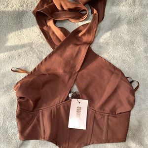 NWT Sexy brown crop top with crisscross halter tie